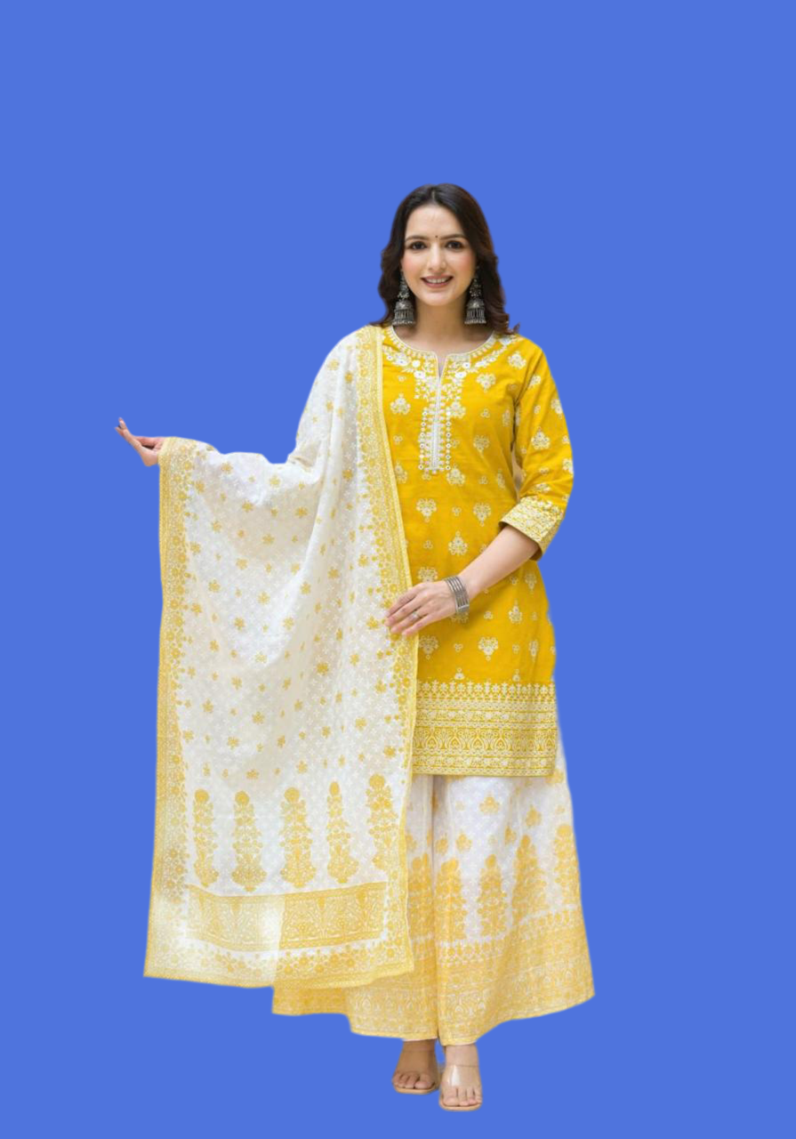 Cotton Readymade 3PC Suit with Embroidery - KAANTAMM
