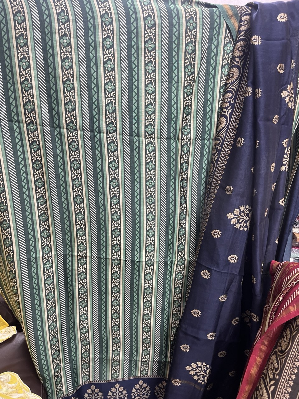 Pure Maheshwari Silk Unstitched Suit Mehandi Green with Printed Dupatta - KAANTAMM