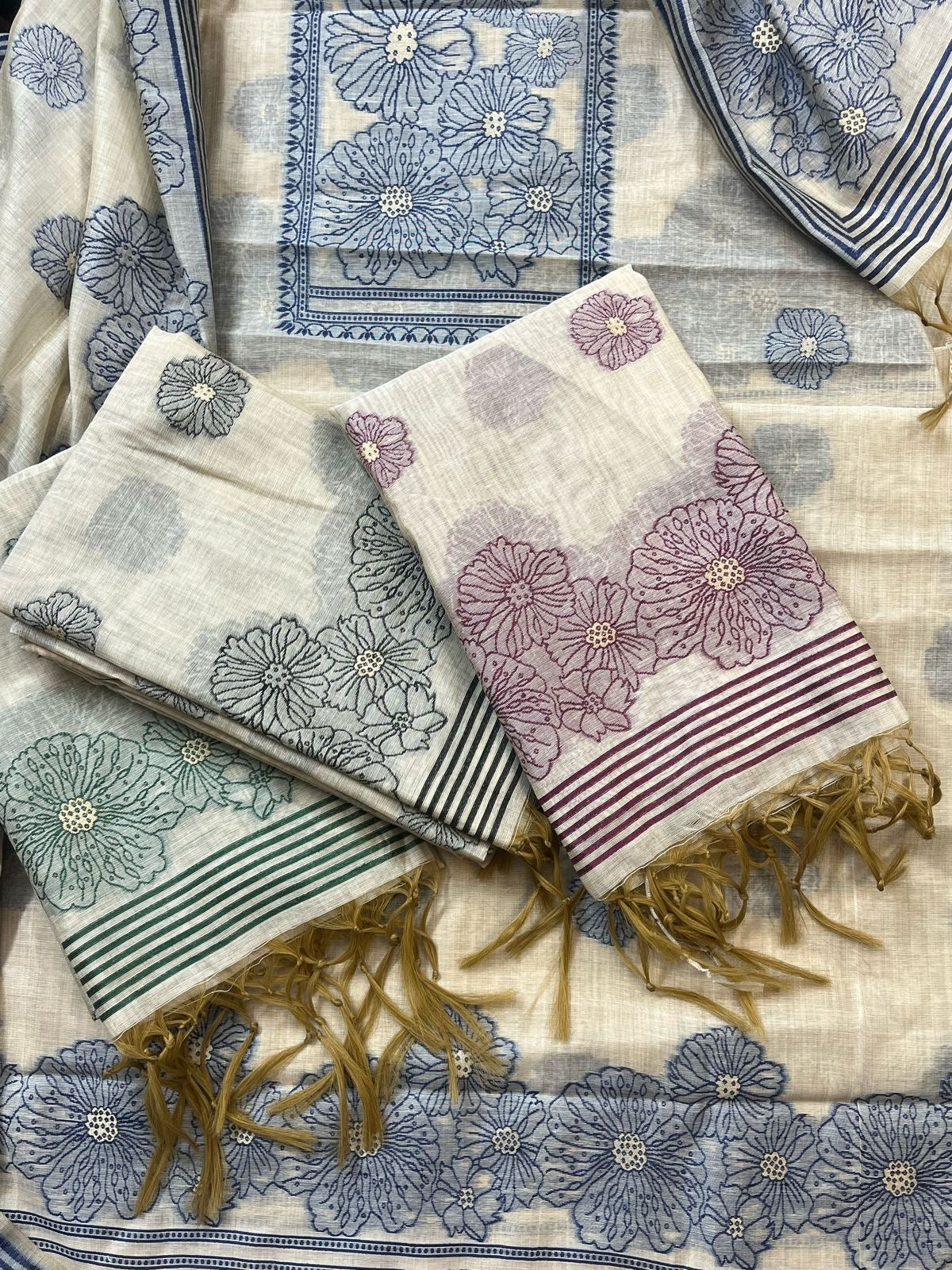 Jamdani Weave Unstitched Suit - Traditional Ethnic Wear - KAANTAMM