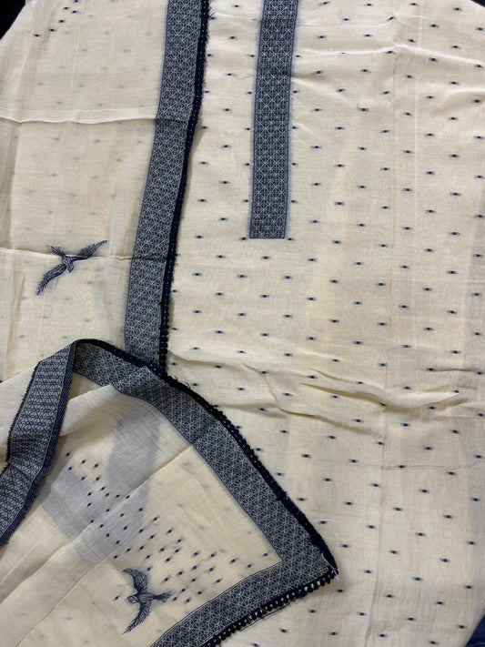 Jamdani Mul Chanderi Unstitched Suit with Inner - KAANTAMM