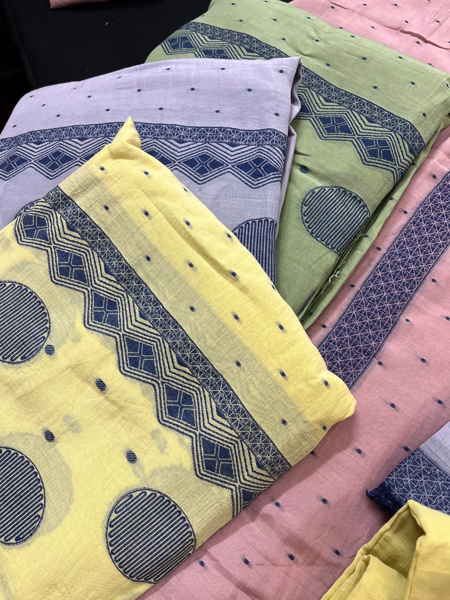 Jamdani Mul Chanderi Unstitched Suit with Inner - KAANTAMM
