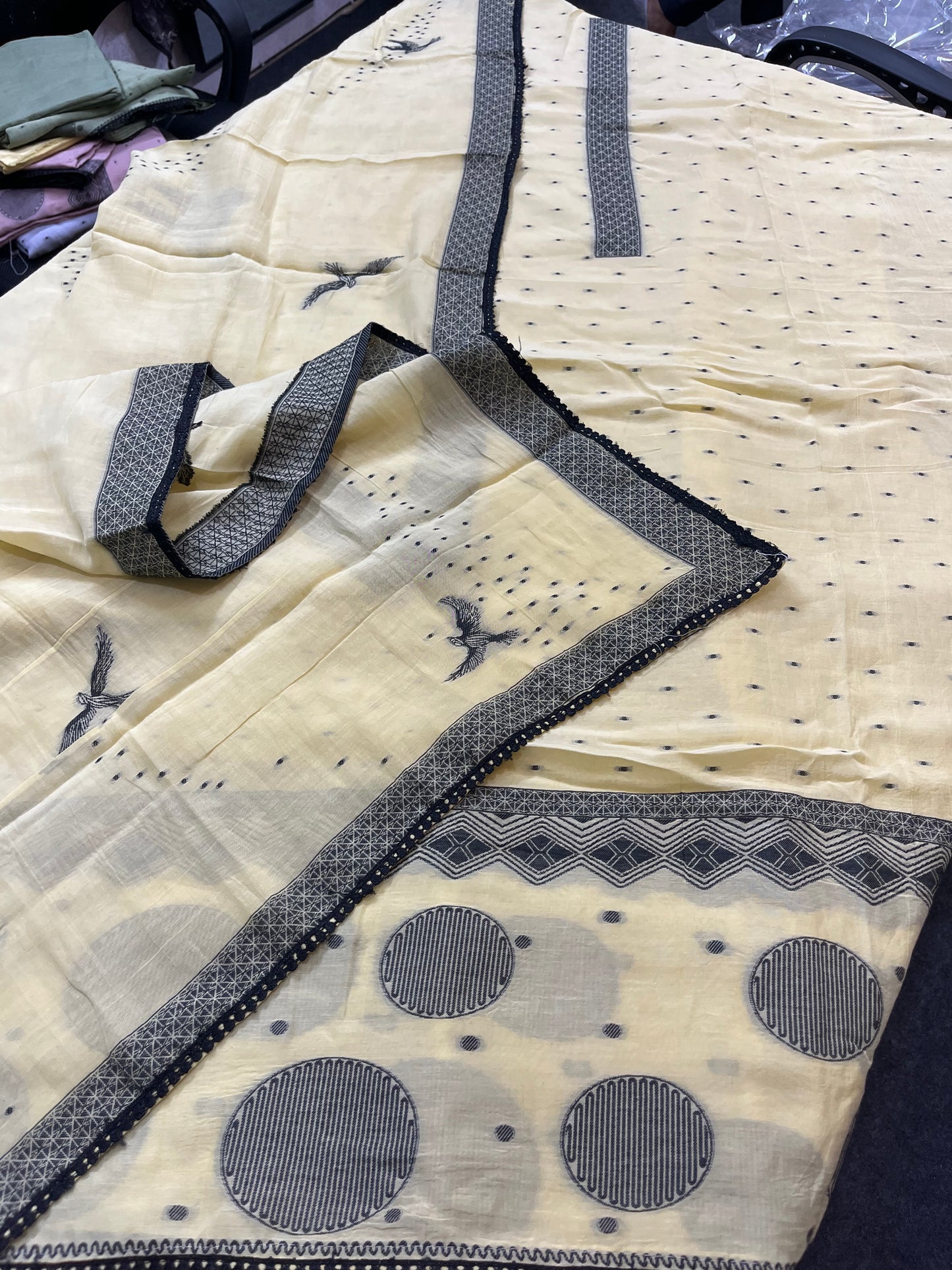 Jamdani Mul Chanderi Unstitched Suit with Inner - KAANTAMM
