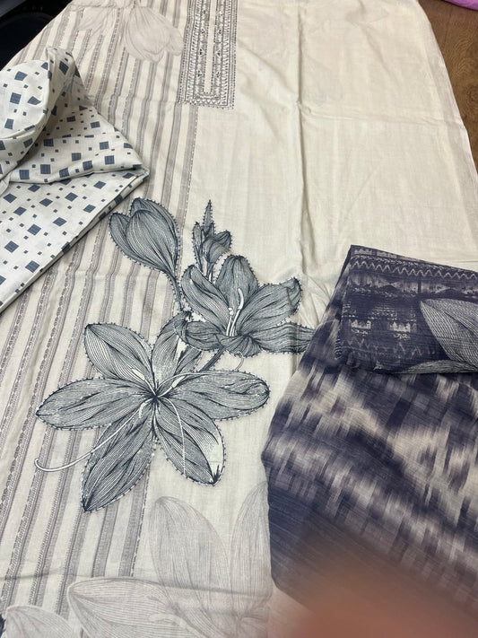 Cotton Lawn Printed 3PC Suit with Hand Embroidery - KAANTAMM