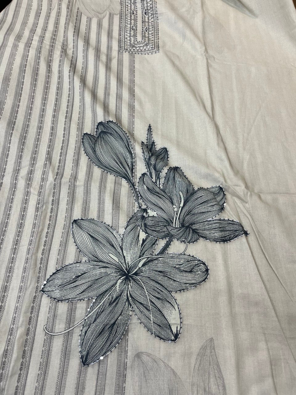 Cotton Lawn Printed 3PC Suit with Hand Embroidery - KAANTAMM