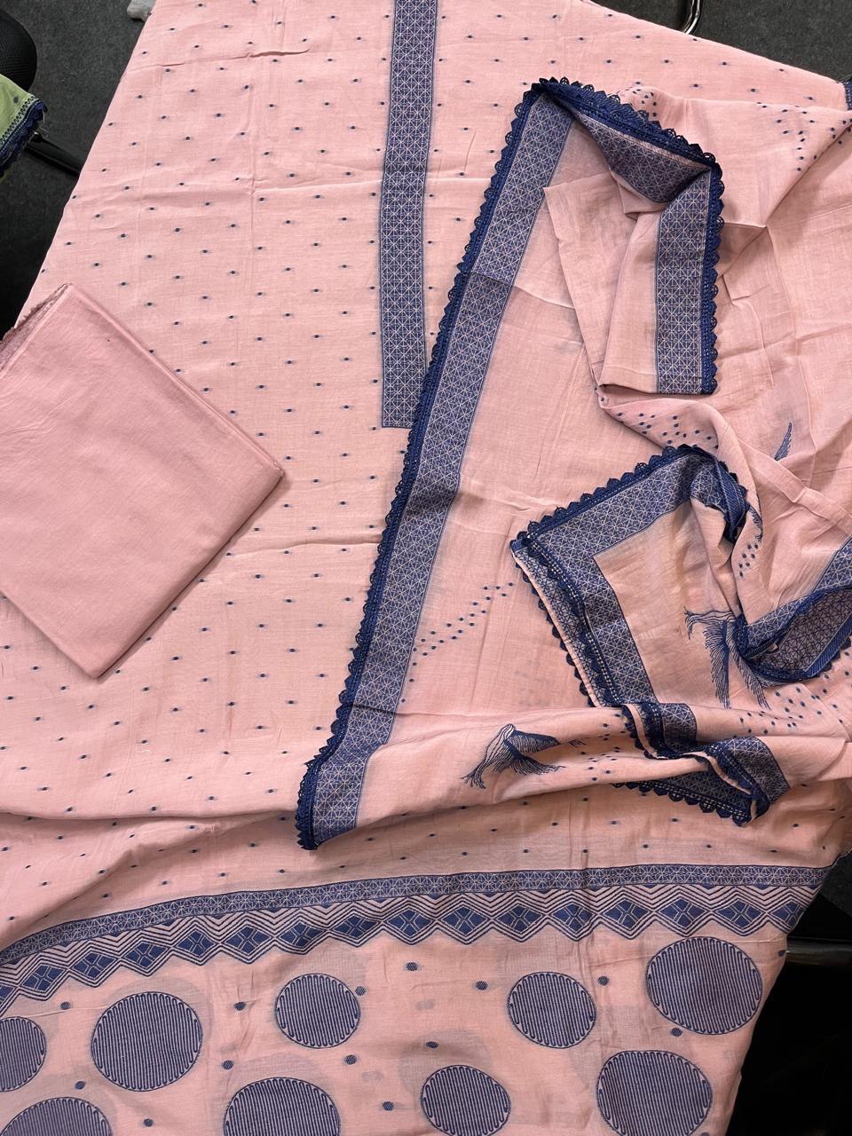Jamdani Mul Chanderi Unstitched Suit with Inner - KAANTAMM