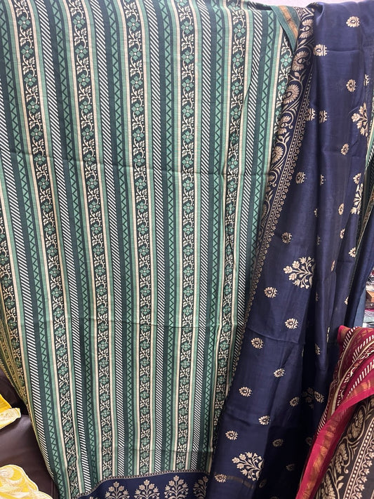 Pure Maheshwari Silk Unstitched Suit Mehandi Green with Printed Dupatta - KAANTAMM